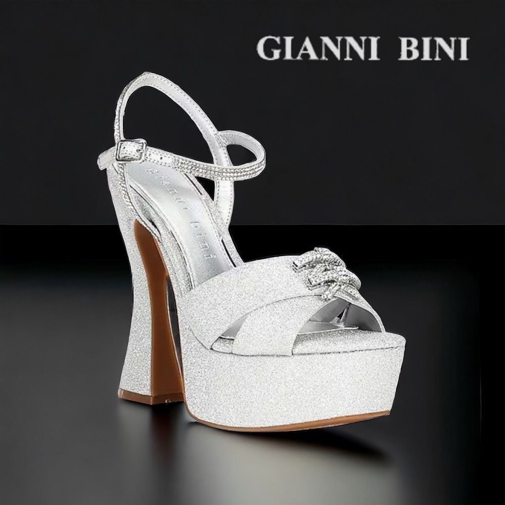 Gianni Bini DEMPSEY Glitter Rhinestone Bow Platform Sandals